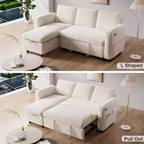 Dyonery 2 in 1 Pull Out Sleeper Sofa with Storage Chaise C Corduroy Sectional Couch with USB Ports for Living Room