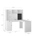 L-vormig bureau met stopcontact, computerbureau met laden, boekenkast en opzetkast, modern hoekbureau, bureau voor thuiskantoor