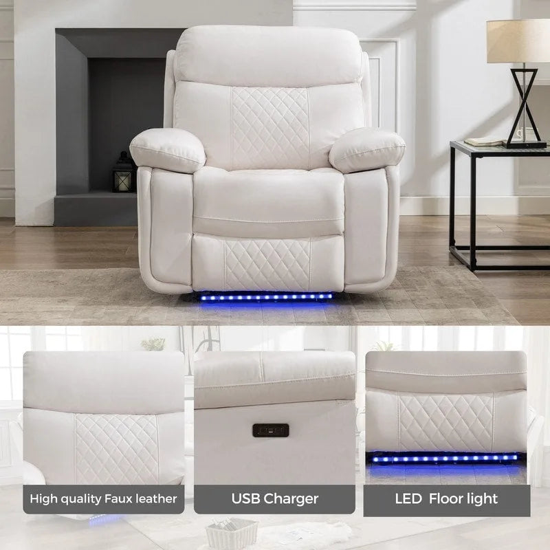 Elektrisch verstellbares Sofa mit kabellosem Ladegerät, Leselicht, LED-Beleuchtung für das Wohnzimmer, Kunstleder, AC-/USB-Anschluss, Getränkehalter, Schwarz
