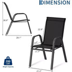 Terrasstoelen, stapelbare buiteneetkamerstoelen, set van 4/6, lichtgewicht weerbestendige textilene tuinstoelen met armleuningen voor achtertuin en zwembadterras