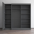 2-türiger Kleiderschrank mit Spiegel und Glasfront für 2 Personen (Grau/Schwarz/Weiß)