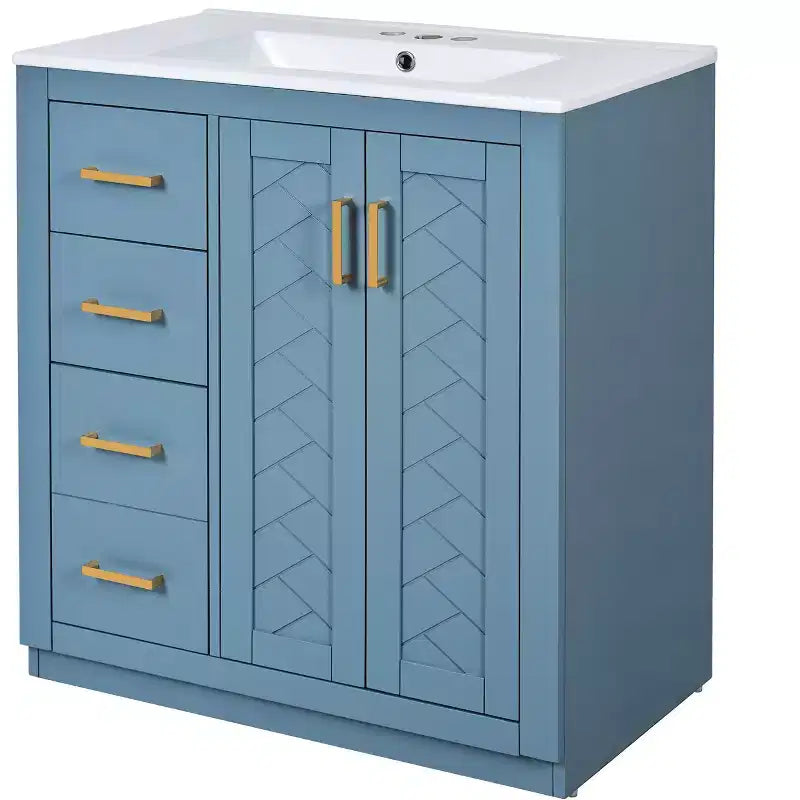 Vanity tal-kamra tal-banju b’sink wieħed ta’ 30 u kabinett b’3 kxaxen - Iswed / Blu / Aħdar / Indigo / Abjad