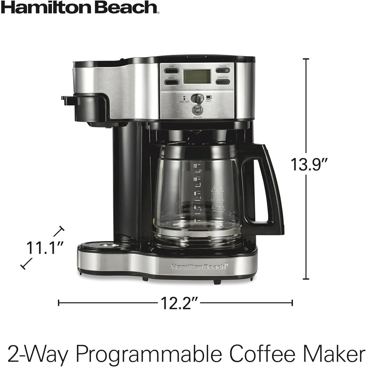 2-Way 12-Cup Coffee Maker & Single Serve, Glass Carafe, Auto Pause & Pour, Black