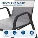 Terrasstoelen, stapelbare buiteneetkamerstoelen, set van 4/6, lichtgewicht weerbestendige textilene tuinstoelen met armleuningen voor achtertuin en zwembadterras