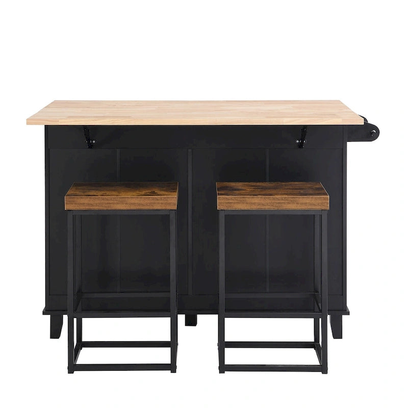 TOPMAX keukeneilandset met uitklapbaar blad en 2 zitplaatsen, eetkamertafelset met verstelbare plank, laden en handdoekrek