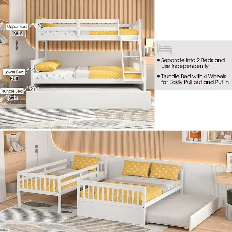 Gymax Etagenbett Twin über Full mit ausziehbarem Twin-Bett, umwandelbare Plattform