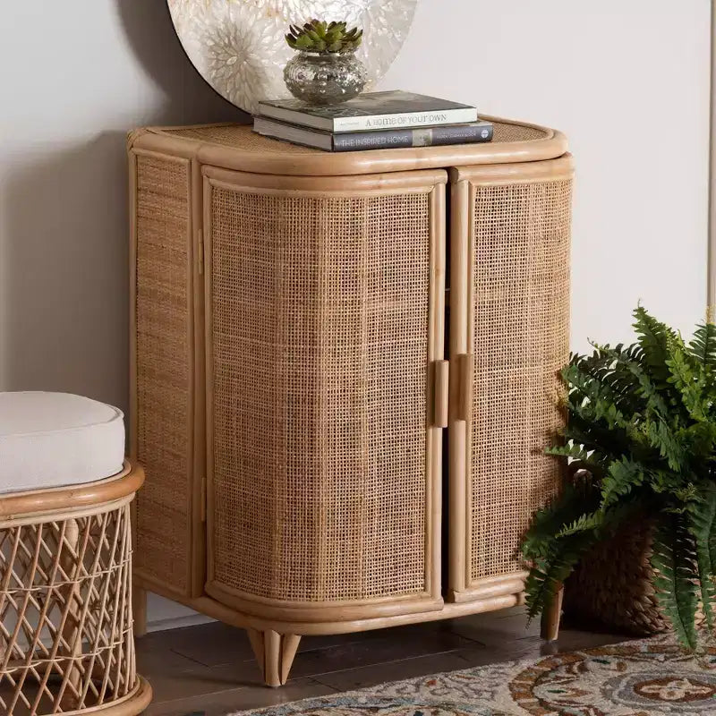 bali & pari Yanka natuurlijke rotan opbergkast, naturel: handgemaakt, 2 planken, bohemian design