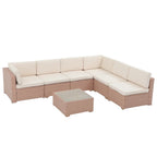 7-delige outdoor loungeset van vlechtwerk en staal met kussens