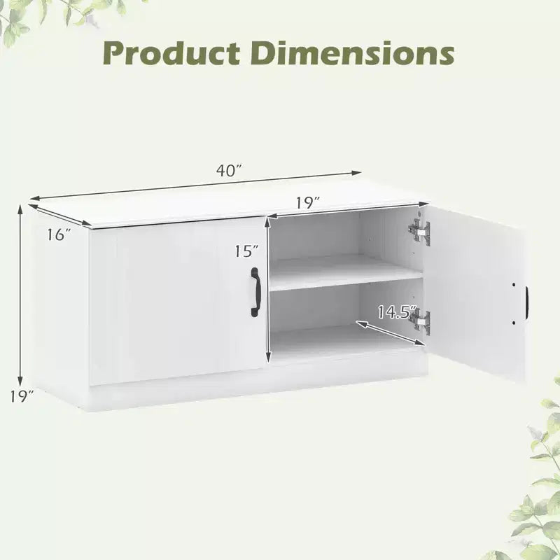 Schuhbank mit 2 Türen, verstellbaren Einlegeböden und verborgenem Stauraum, Natur + Weiß/Whi5te
