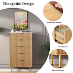 Weiß / Marmor und Holz, Kommode mit 5 Schubladen – geriffelte Front, für 1 Person