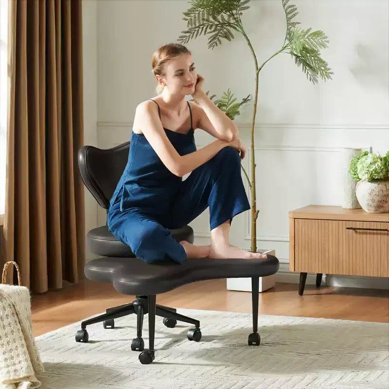 Pinmoco ergonomska uredska stolica s prekriženim nogama, podesiva meditacijska stolica, okretanje za 360°, lumbalna potpora, radna i uredska stolica, ADHD stolica