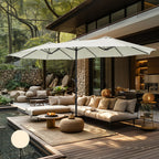 MAISON ARTS dubbele parasol voor terras, 15 ft, extra groot, tweepersoons, inclusief voet