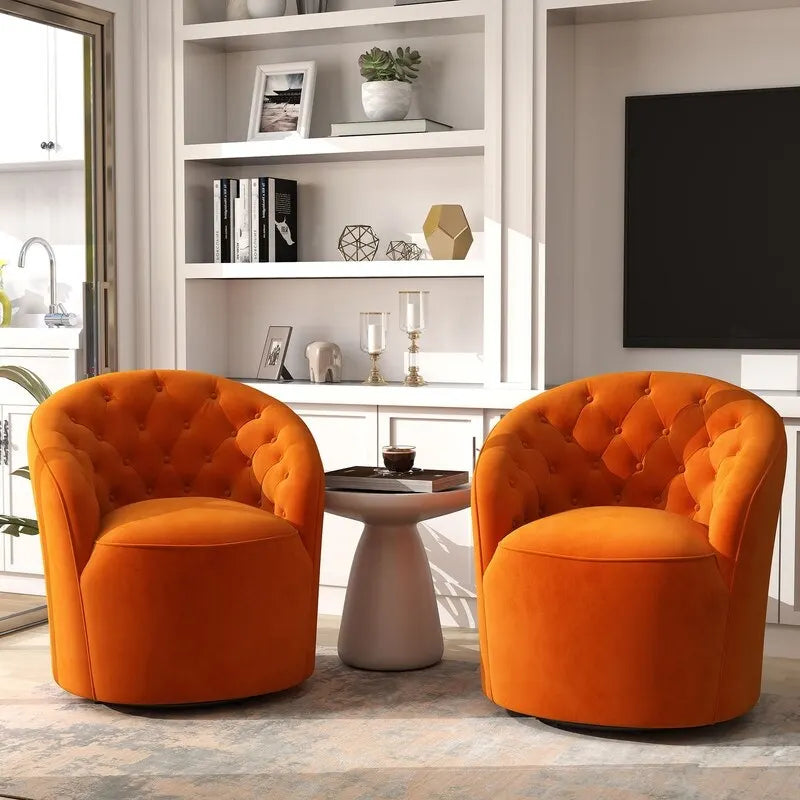 Set di 2 poltrone SEYNAR moderne a conchiglia in velluto, girevoli a 360 gradi, con schienale trapuntato con bottoni