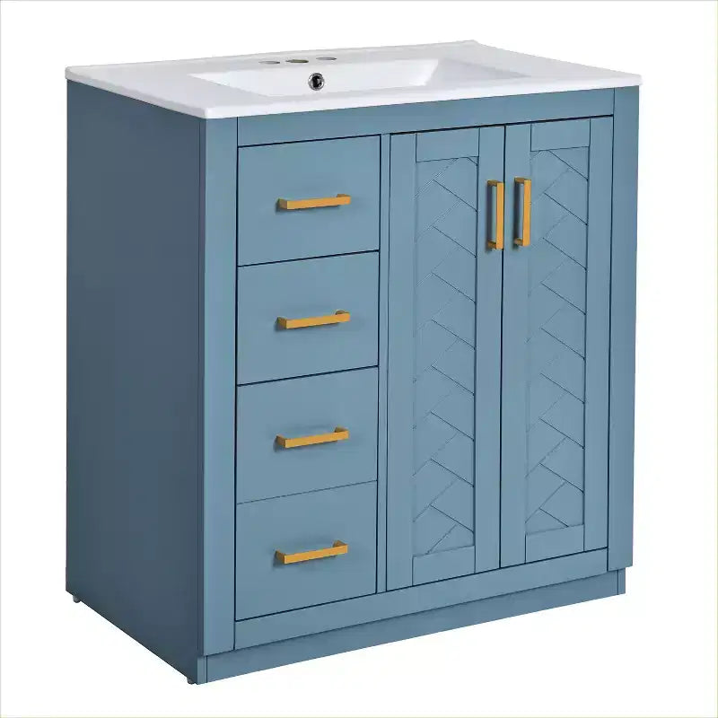 Vanity tal-kamra tal-banju b’sink wieħed ta’ 30 u kabinett b’3 kxaxen - Iswed / Blu / Aħdar / Indigo / Abjad