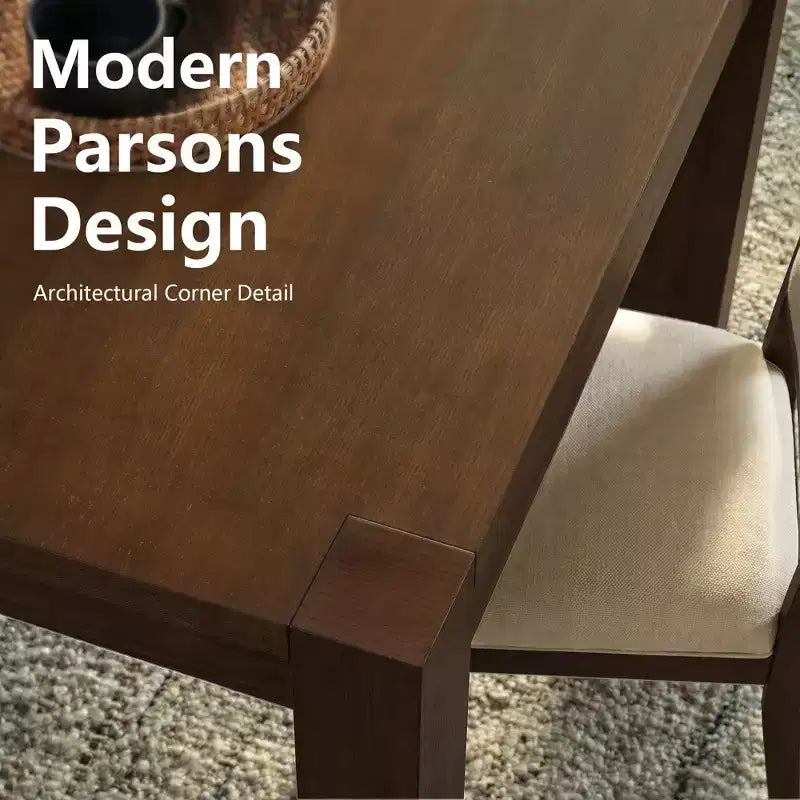 Модерен трапезен комплект - маса 80 + 6 стола с меки седалки, рамка от масивна дървесина, товароносимост на масата 400lbs, лесен монтаж