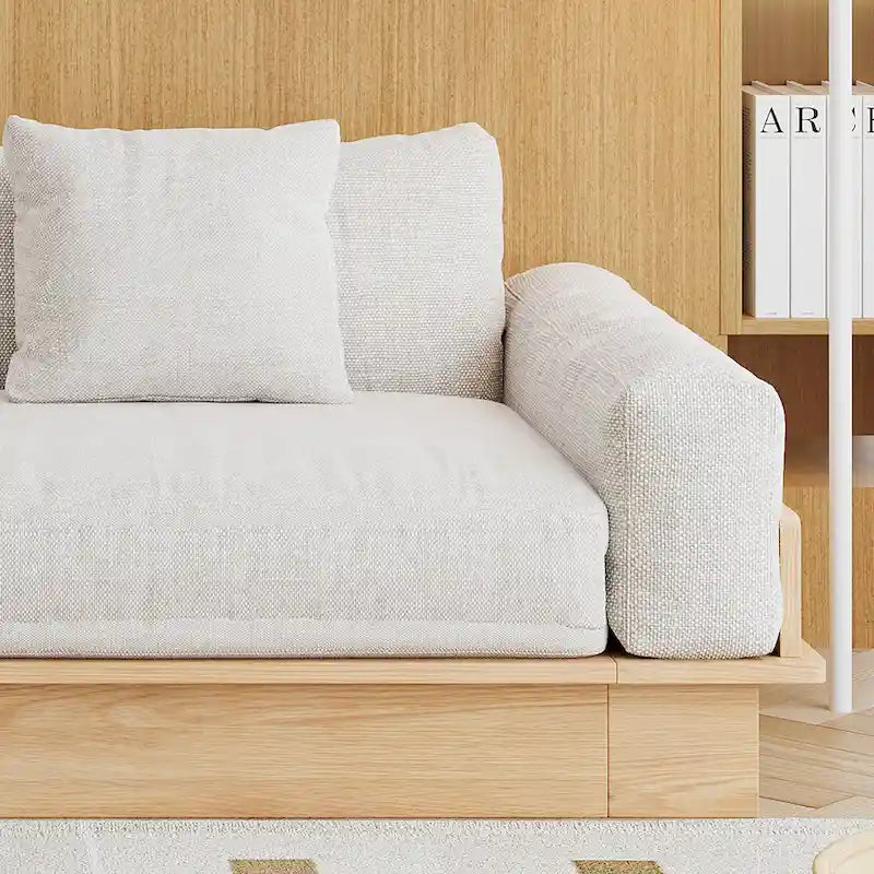 Divano moderno JASIWAY in legno massello rivestito in cotone e lino