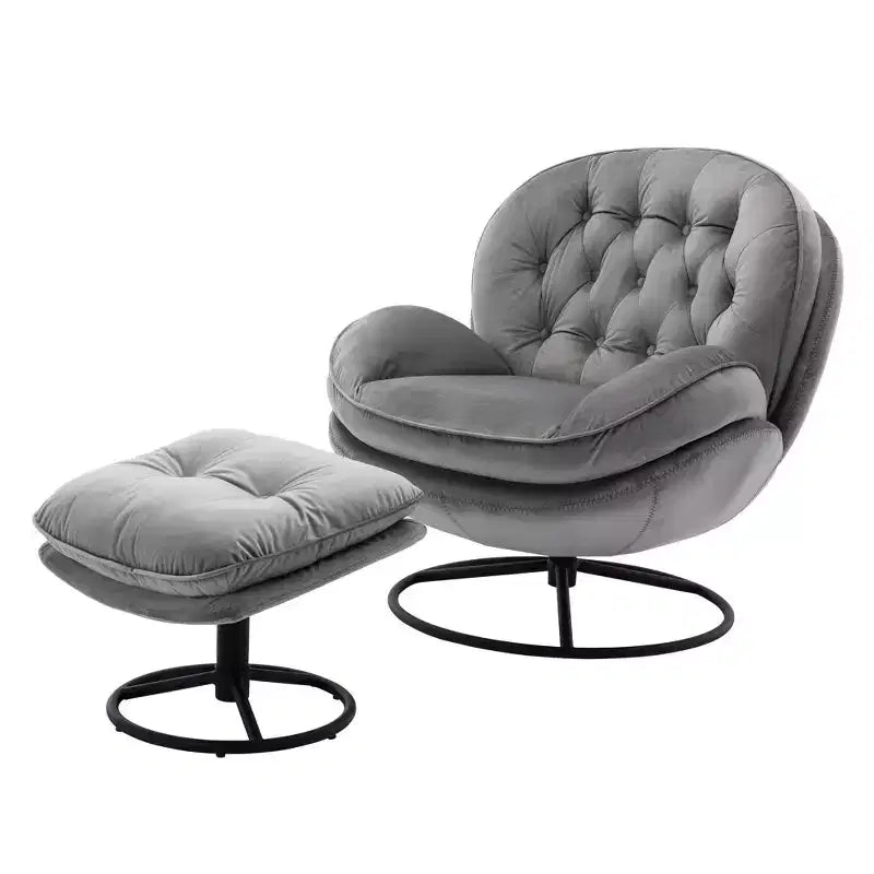 Okak fluwelen fauteuil met voetenbankje, moderne armloze woonkamerstoel in mid-centurystijl, zachte comfortabele stoel om tv te kijken en te gamen