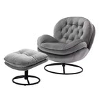 Okak fluwelen fauteuil met voetenbankje, moderne armloze woonkamerstoel in mid-centurystijl, zachte comfortabele stoel om tv te kijken en te gamen