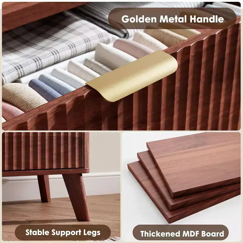 Dressoir met 9 laden en geribbelde voorkant, moderne ladekast, houten dressoir/TV-meubel met gebogen profiel, voor woonkamer of hal