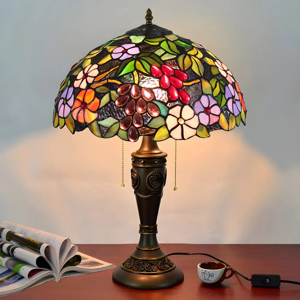 HomeyFad Vintage-Tischlampe mit 2 Leuchten, Edelstahlsockel und gläsernem Kuppelschirm