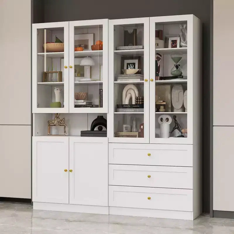Famapy Kombi-Vitrine mit Glastüren, Bücherregal, Organizer und Vorratsschrank