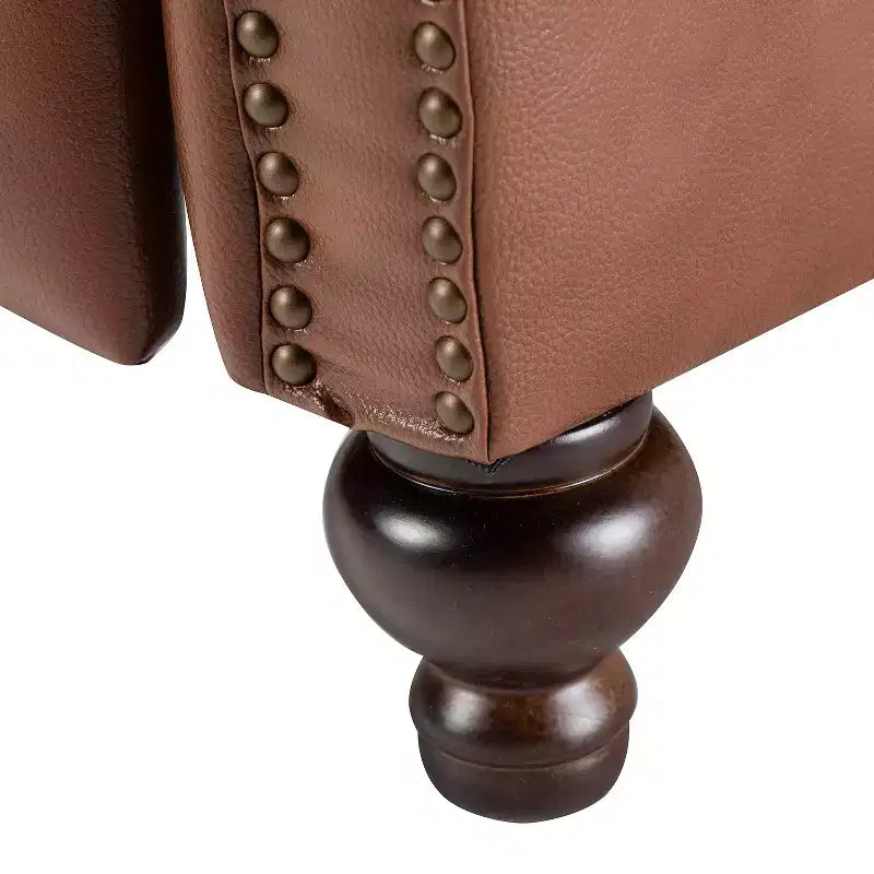 Set van 2 moderne Elisabete-fauteuils met hoge rugleuning van echt leer en vintage spijkerkopafwerking voor woonkamer en slaapkamer| ART OF LIVING DESIGNS