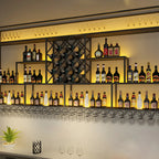 Rectangular Black Metal Wall-Mounted Wine Bottle Rack