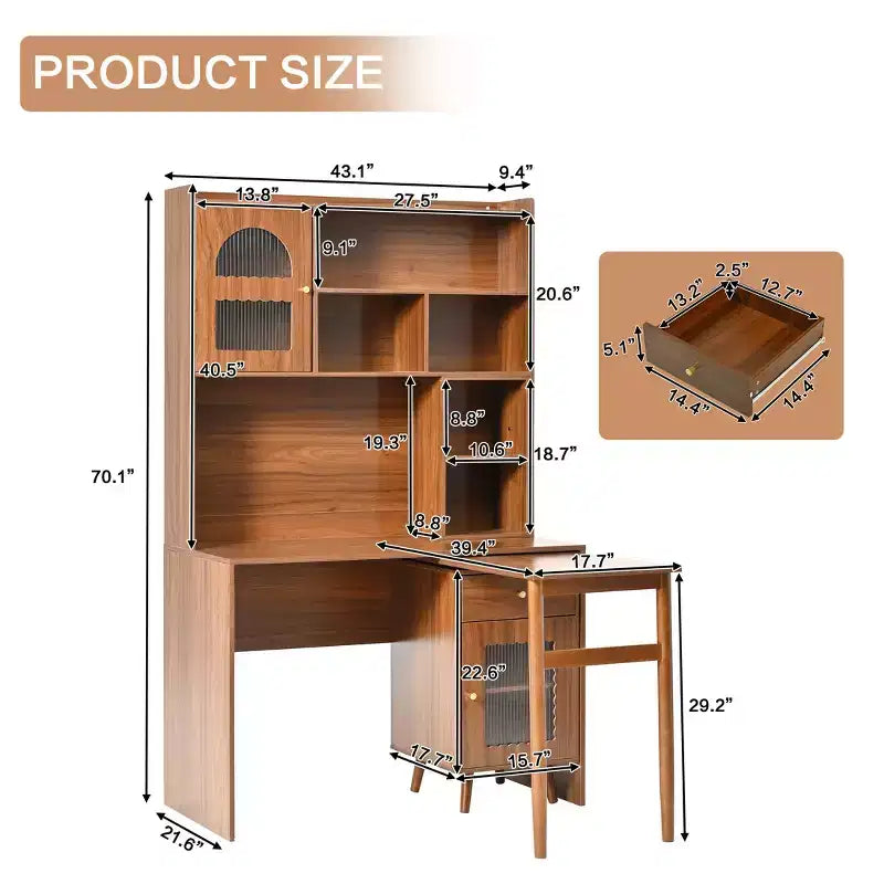 Okak moderner Schreibtisch aus Holz für das Homeoffice mit Tischplatte/Stuhl und Bücherregal, Stauraum-Schreibtisch für Jugendliche und Studierende zum Lernen und Arbeiten