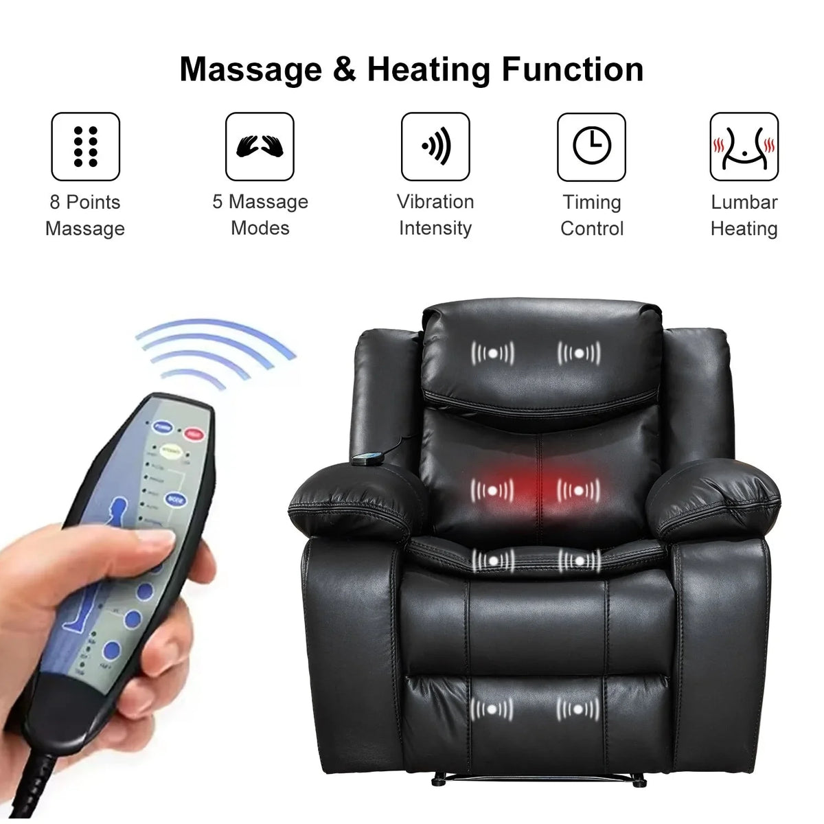Geräumiger Relaxsessel aus strapazierfähigem Leder mit Massage- und Wärmefunktion