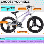 NAYSAYE mountainbike voor kinderen van 20 inch met 7 versnellingen en frame van magnesiumlegering, voor jongens en meisjes van 8-12 jaar, 57.09*21.65*29.92
