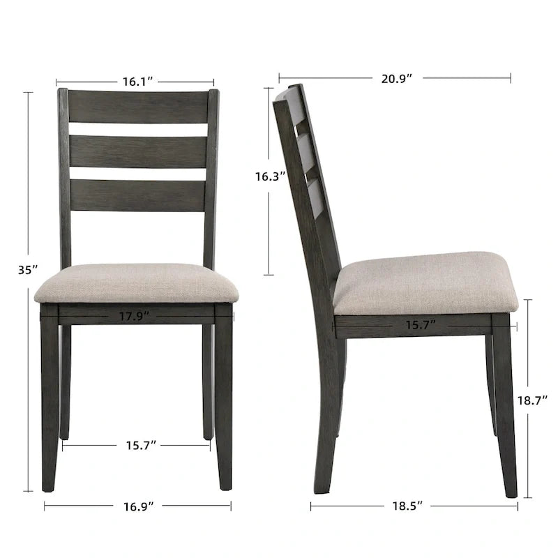 Set da pranzo composto da 5 pezzi in legno massello, 47 L (1 tavolo + 4 sedie con schienale a doghe)