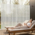 MAYEERTY 72x47 inch wit privacy-scherm voor buiten, 6-delige set met natuurlijk inklapbaar kamerscherm voor achtertuin en tuin
