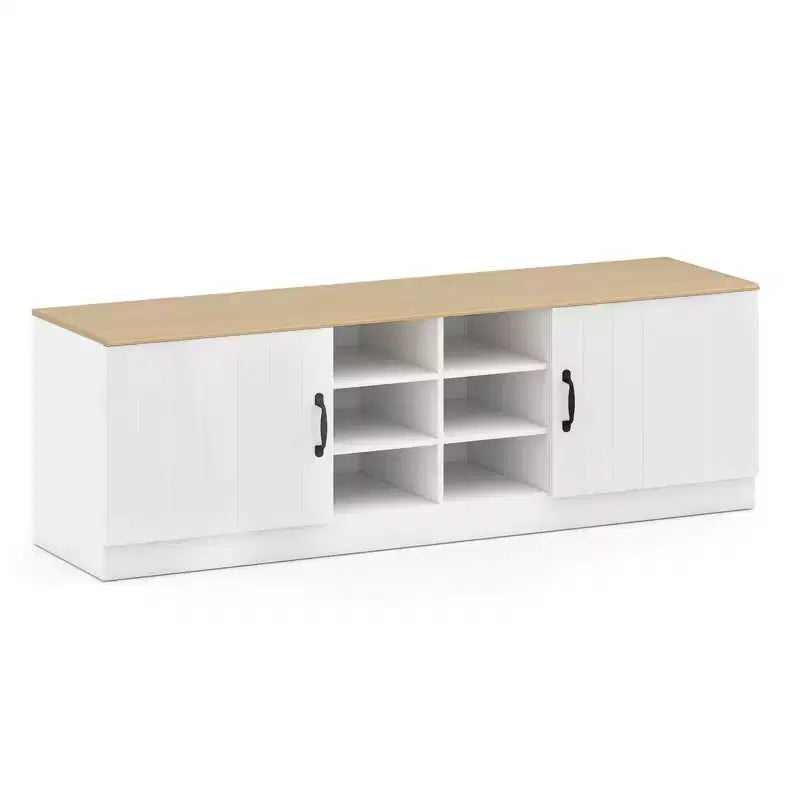 Schuhbank mit 2 Türen, verstellbaren Einlegeböden und verborgenem Stauraum, Natur + Weiß/Whi5te