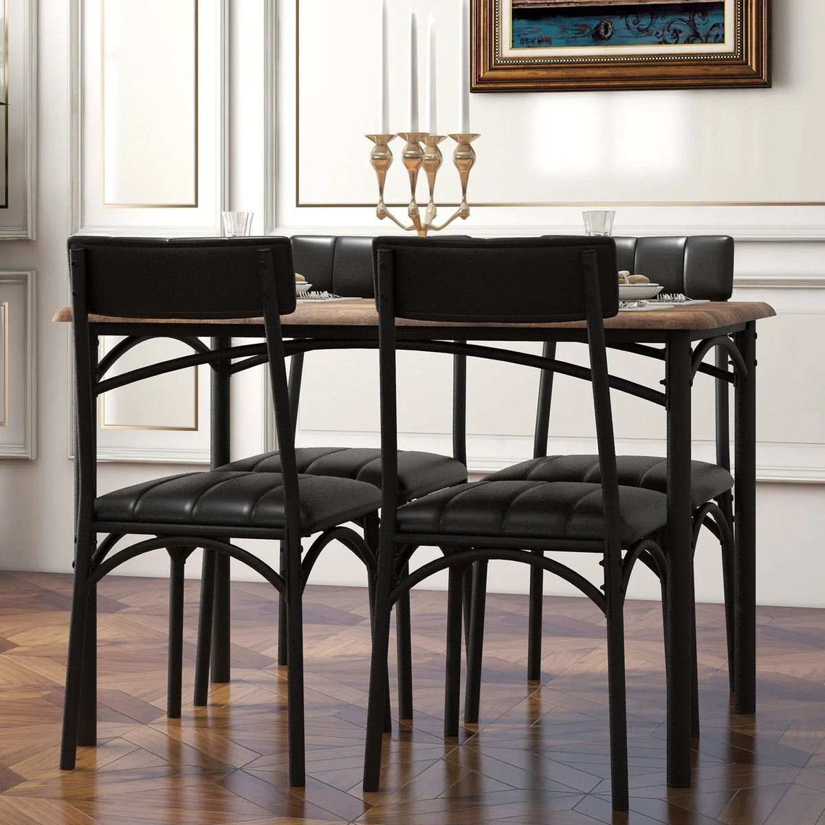 Set da pranzo rettangolare per 4 persone con sedie imbottite
