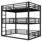 Dreifach-Etagenbett, Metall-Etagenbett in voller Größe mit Sicherheitsgeländern, robustes Etagenbett mit geräuschreduziertem Design, Schwarz