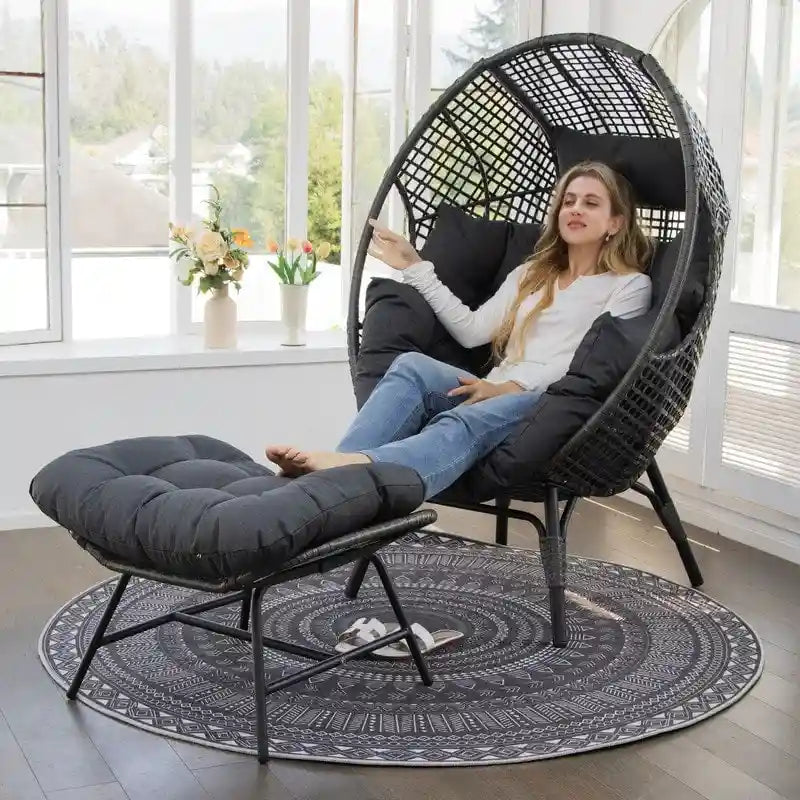 Sedia a uovo da interno FINCATI, sedia a uovo da esterno da 440 libbre, sedia a uovo oversize con pouf, sedia a uovo di lusso e confortevole con poggiapiedi
