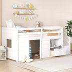 Okak Solid Wood Twin Loft Bed with Stairs & Storage,Low Profile Bunk Beds Twin with Drawers & Shelves,Multi-Functional Loft Beds for Kids,Teens