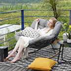 Grote schommelstoel voor terras, indoor-outdoor egg freestyle-stoel met kussen, gestoffeerde moderne loungestoel voor tuin en achtertuin
