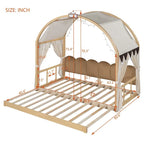 Letto Montessori a piattaforma in legno massello a forma di casetta, con tetto ad arco e letto estraibile, per bambine e bambini