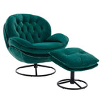 Okak fluwelen fauteuil met voetenbankje, moderne armloze woonkamerstoel in mid-centurystijl, zachte comfortabele stoel om tv te kijken en te gamen