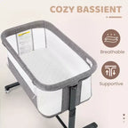 Babywiegje met wielen – beige / grijs / roze, wiegje naast het bed, voor 1 baby