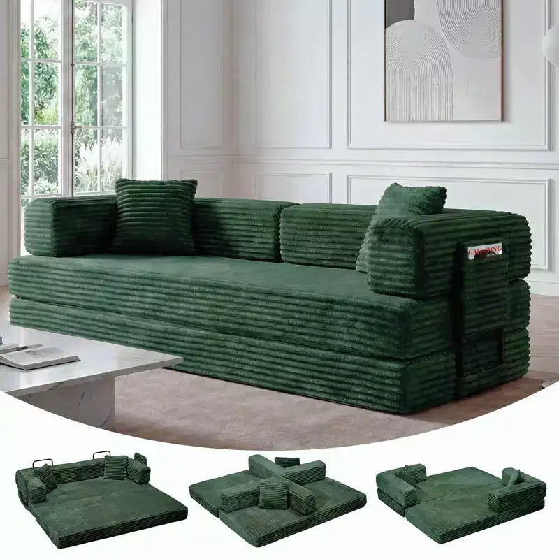 Divano letto trasformabile 5-in-1 da 80,7", in velluto a coste, portata di 1200 libbre, senza montaggio