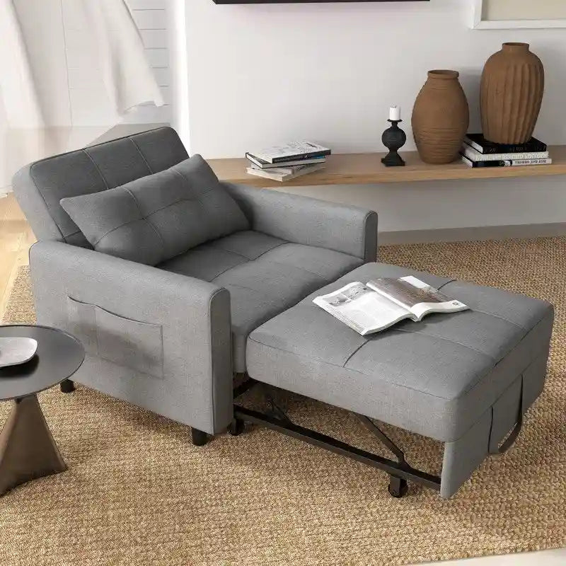 Poltrona letto estraibile 3-in-1, divano lounge imbottito trasformabile, regolabile e pieghevole