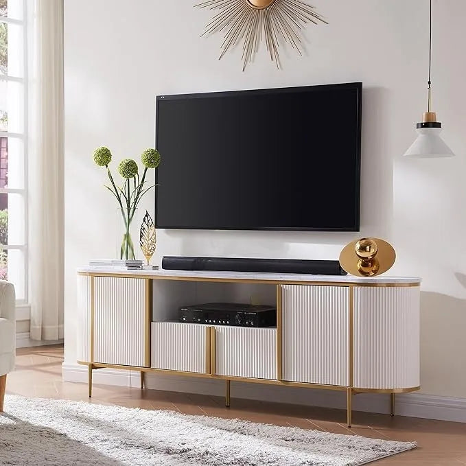 Mobile TV moderno di lusso, centro d'intrattenimento, con piano effetto marmo