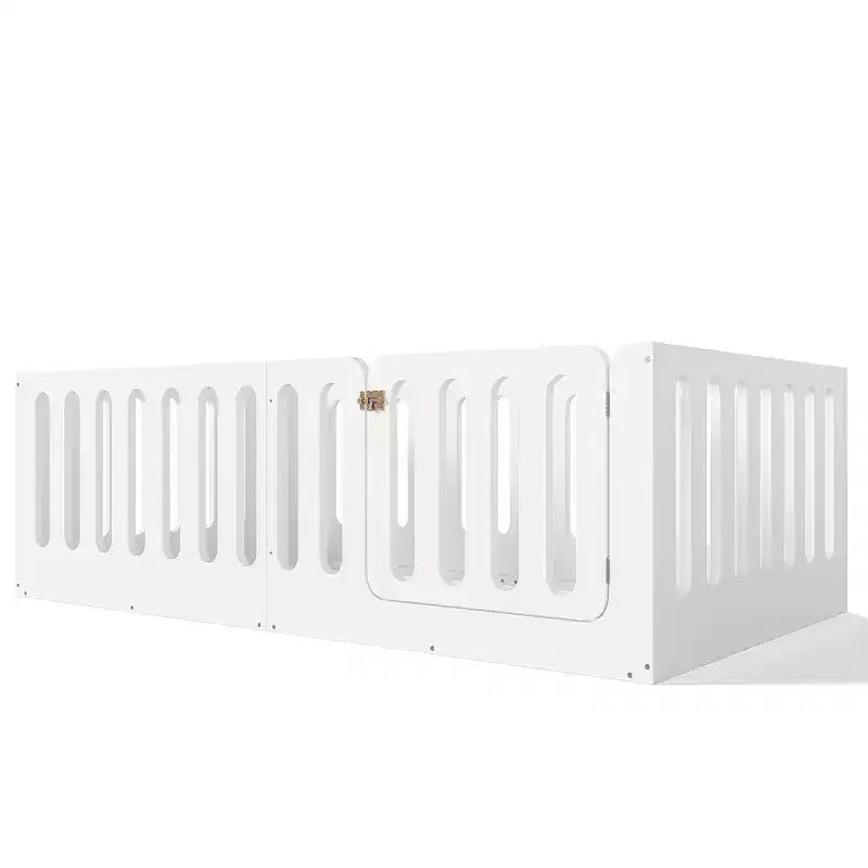 White Twin Montessori Floor Bed with Fence Rails & Door 鈥?Solid Wood, 1 Child