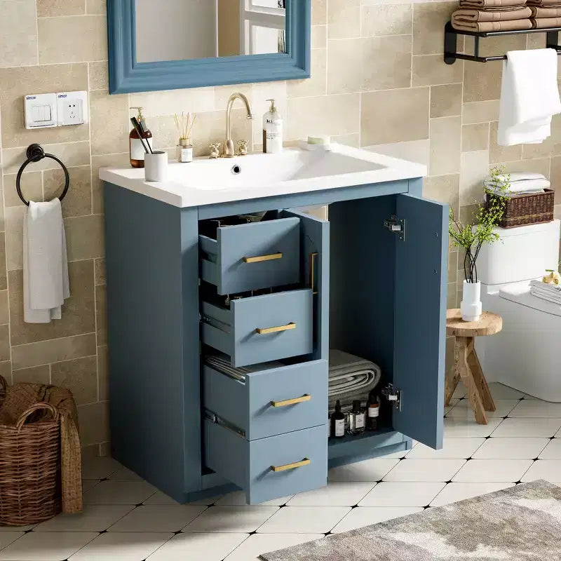 Vanity tal-kamra tal-banju b’sink wieħed ta’ 30 u kabinett b’3 kxaxen - Iswed / Blu / Aħdar / Indigo / Abjad