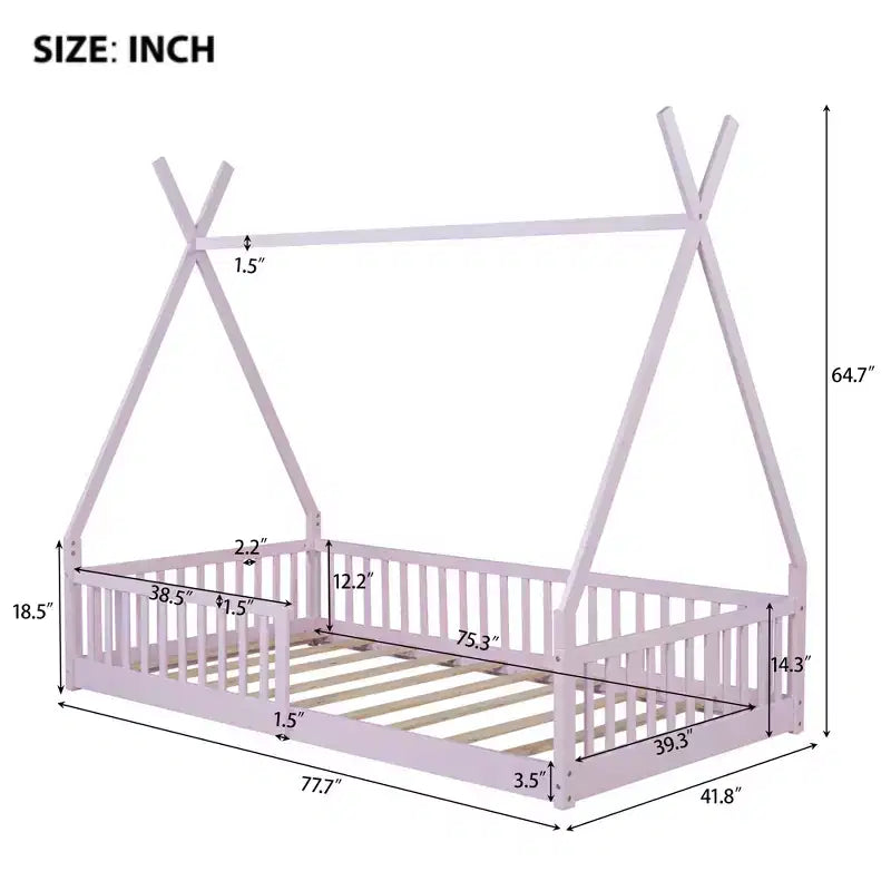 Sodda mal-art għat-tfal, sodod tat-tinda ta’ daqs Twin, sodda Montessori mal-art bi paletti u railings taċ-ċint, qafas tas-sodda tal-injam f’forma ta’ dar għas-subien u l-bniet