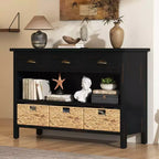 Entryway Console Table with Storage, Farmhouse Hallway Table with 3 Drawers and 3 Water Hyacinth Baskets for Living Room or Foyer - Panipeachy