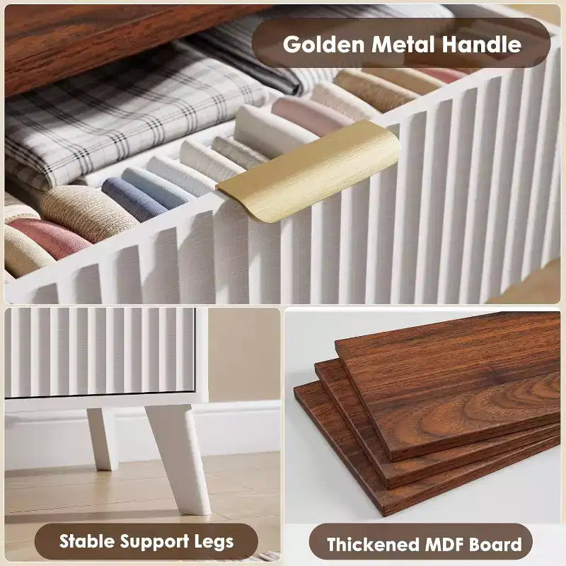 Dressoir met 9 laden en geribbelde voorkant, moderne ladekast, houten dressoir/TV-meubel met gebogen profiel, voor woonkamer of hal