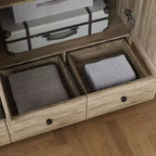 Famapy Rattan-Kleiderschrank mit 3 Schubladen, Schrank mit 3 atmungsaktiven Rattantüren, hoher Stauraumschrank im Landhausstil für das Schlafzimmer